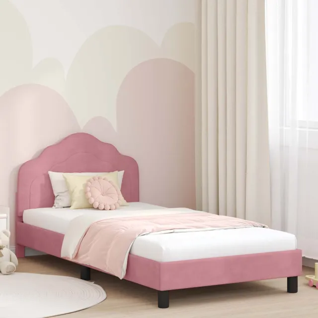vidaXL Bedframe voor kinderen met hoofdbord Roze 90 x 200 cm Fluweel