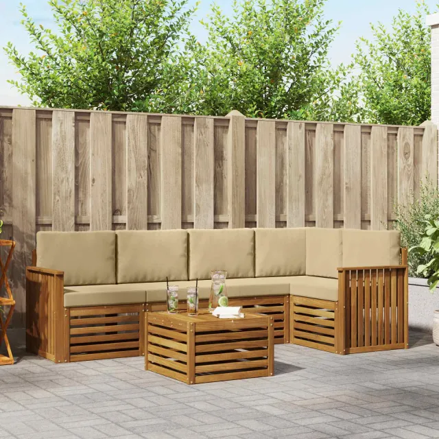 vidaXL Buiten bankenset 6 st 5-zits Natuurlijk en Beige