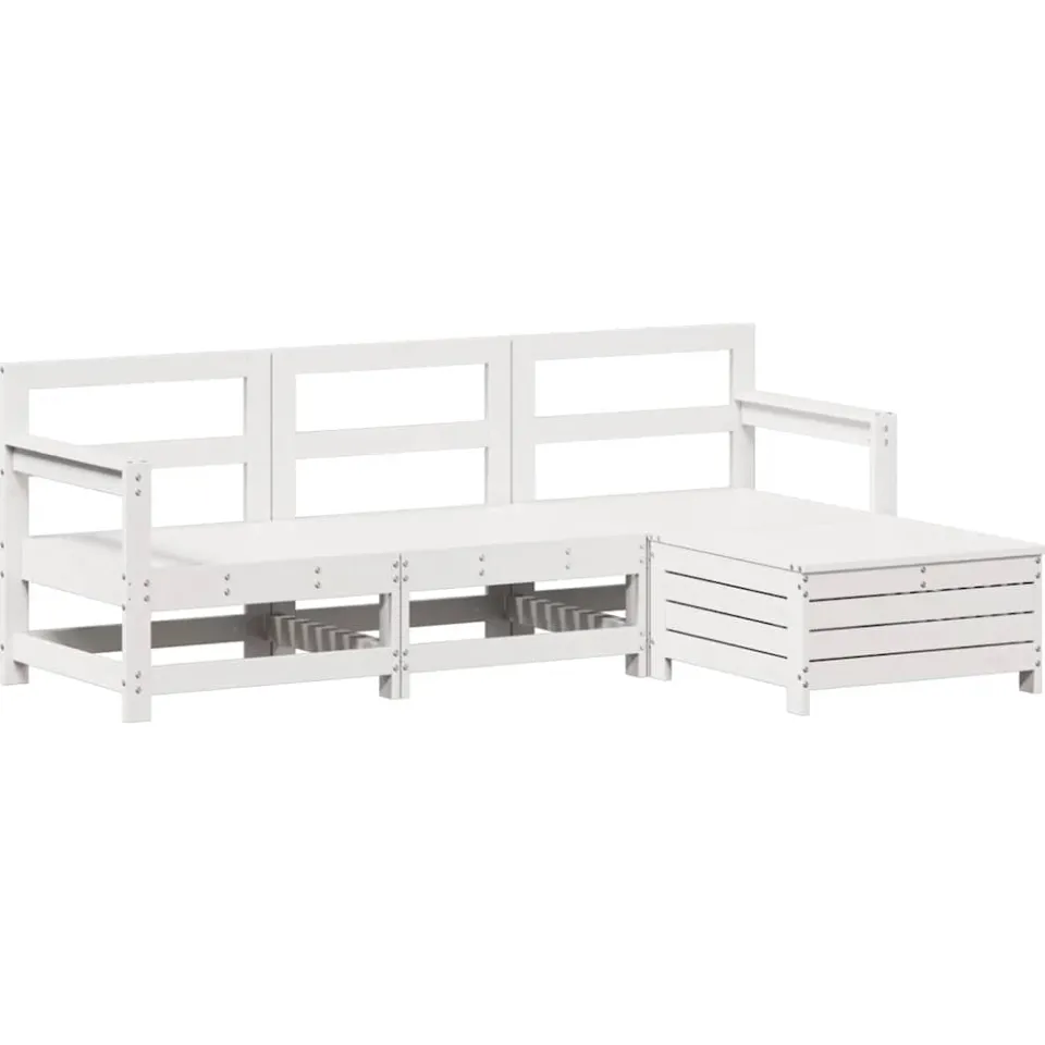vidaXL 4-delige Loungeset massief grenenhout wit