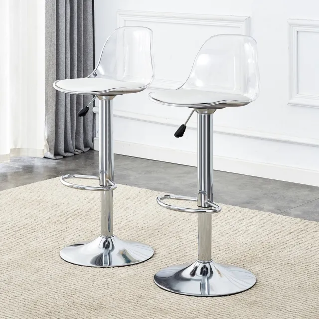 Wishdor Set Van 2 Barkrukken - Verstelbare Hoogte En 360 Graden Draaibaar - Minimalistisch Ontwerp Voor Bar Of Keukeneiland - Metaal En Kunststof - Wit En Zilver - 82-104 Cm - Voet 40,5 Cm