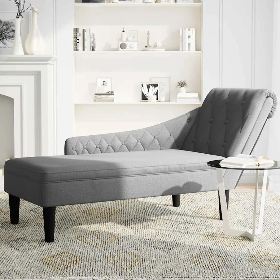 vidaXL Chaise longue met kussen en rechterarmleuning stof lichtgrijs grijs, foto 3