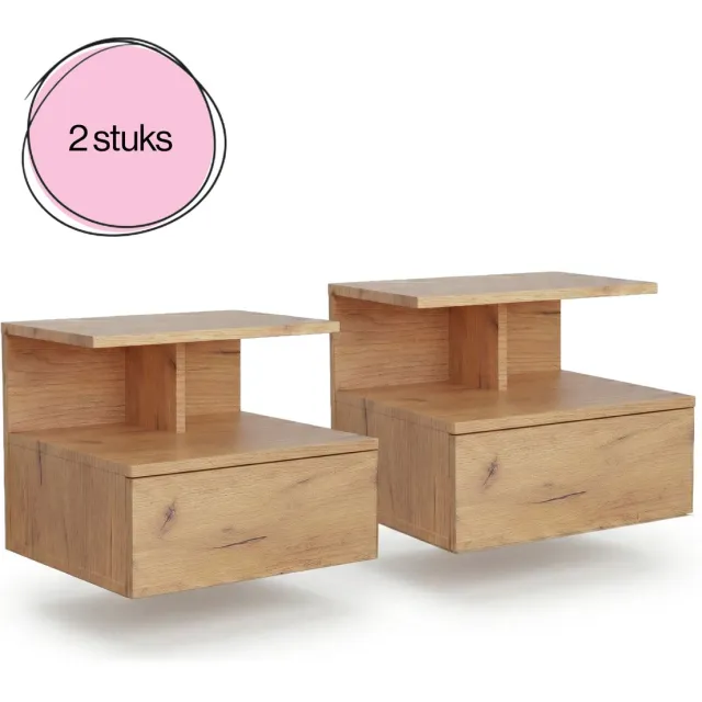 VDD Nachtkastje (Sets van 2) - Design nachtkastjes - Nachtkastje zwevend - Wandmontage - Hout Bruin