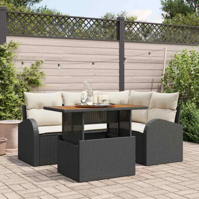 vidaXL Tuin Sofa Set 5 st Zwart Poly riet, foto 2