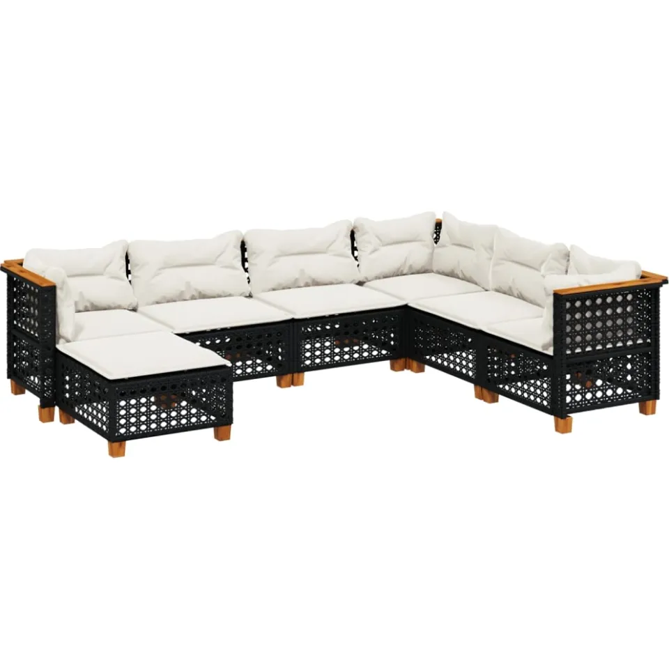 vidaXL 7-delige Loungeset met kussens poly rattan zwart