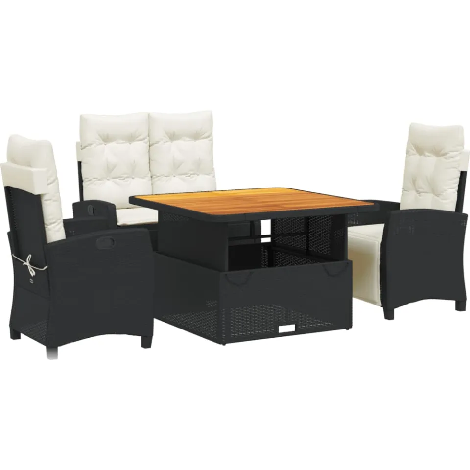 vidaXL 4-delige Tuinset met kussens poly rattan zwart, foto 4