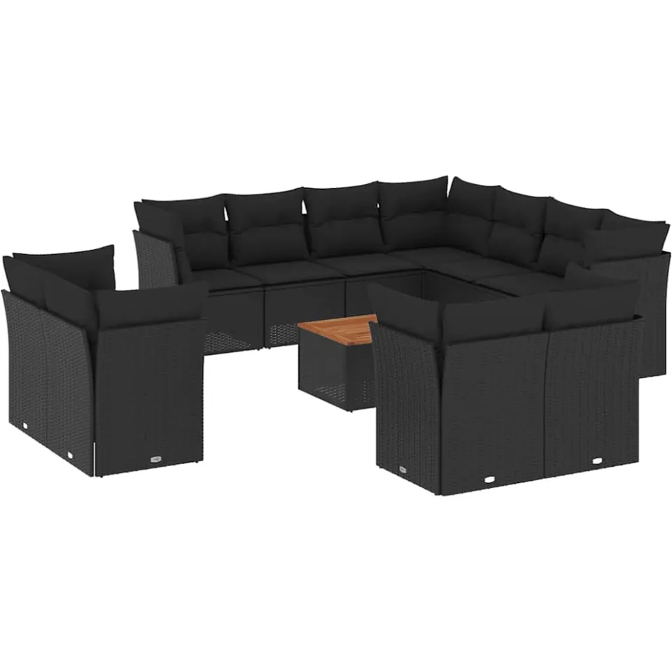 vidaXL 12-delige Loungeset met kussens poly rattan zwart, foto 3