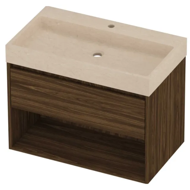 Proline Evoli Badmeubelset Hardsteen Loft 1 Kraangat Met Schap 80x46x62 cm Sand Stone Cabana Oak Eiken