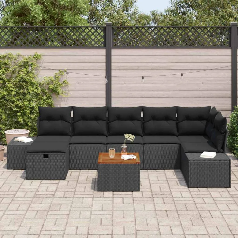 vidaXL Tuinbankenset 8 st Zwart poly rattan, foto 3