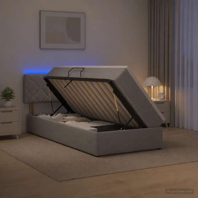 vidaXL LED Opslagbed met Matras Lichtgrijs 90 x 190 cm Stof
