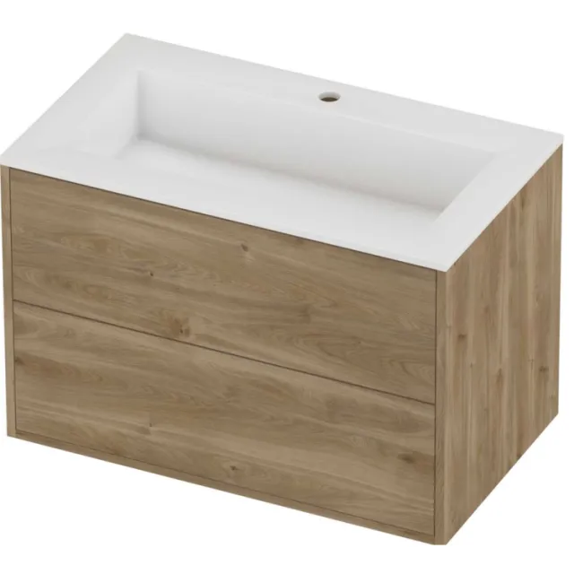Proline Aristo Badmeubelset Polystone Elegant 1 Kraangat 80x46x54 cm Glans Wit Cider Oak Eiken