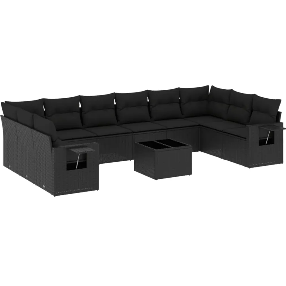 vidaXL 11-delige Loungeset met kussens poly rattan zwart, foto 3