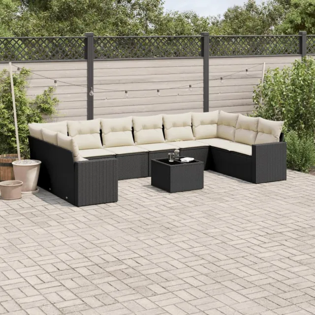 vidaXL 11-delige Loungeset met kussens poly rattan zwart, foto 2
