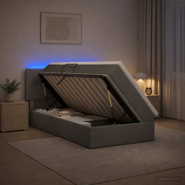 vidaXL LED Opslagbed met Matras Donkergrijs 90 x 200 cm Stof