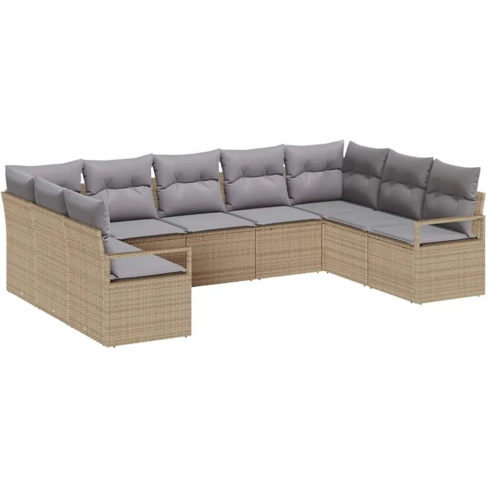 vidaXL Bankstel 9 st Beige poly rattan