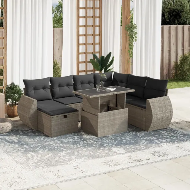vidaXL 8-delige Loungeset met kussens poly rattan lichtgrijs grijs, foto 2
