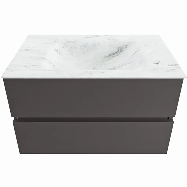 Mondiaz VICA-DLUX 80cm badmeubel onderkast Dark grey 2 lades. Inbouw wastafel CLOUD midden 1 kraangat, kleur Opalo.