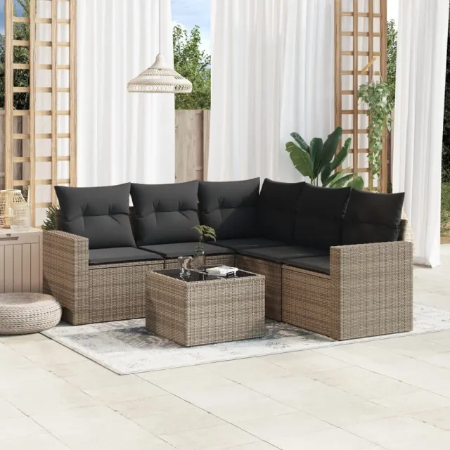 vidaXL 6-delige Loungeset met kussens poly rattan grijs, foto 2