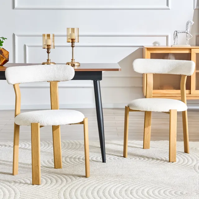 WUVRIE Set van 2 eetkamerstoelen - Chenille bekleding en ergonomische rugleuning - Wit