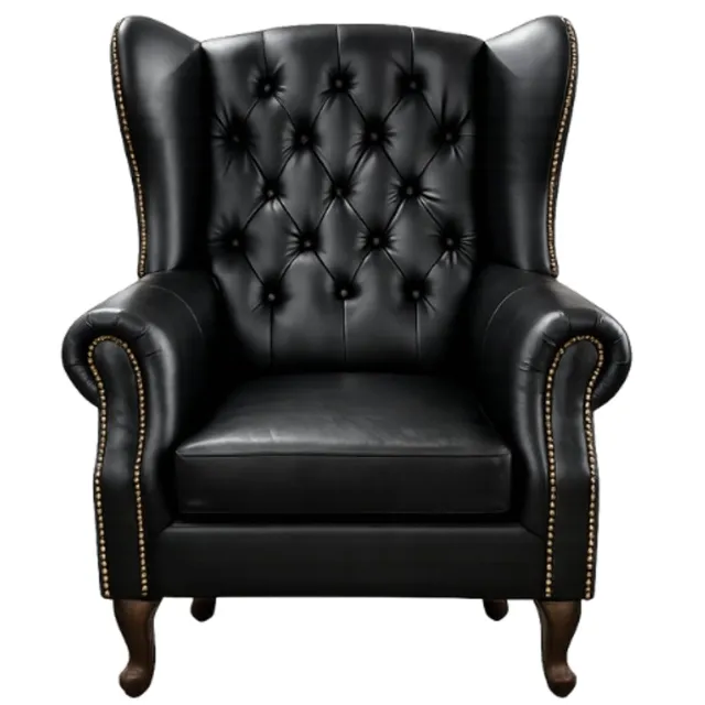 Meubeldistrict Chesterfield Fauteuil - Zwart - Leer - Stoel Chesterfield - Arm Chair - Chesterfield Wing Chair - Lounge Chair - Clubfauteuil - Relaxfauteuil - Loungestoel - Zetel