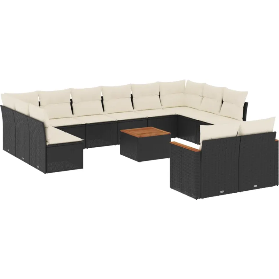vidaXL 13-delige Loungeset met kussens poly rattan zwart, foto 3
