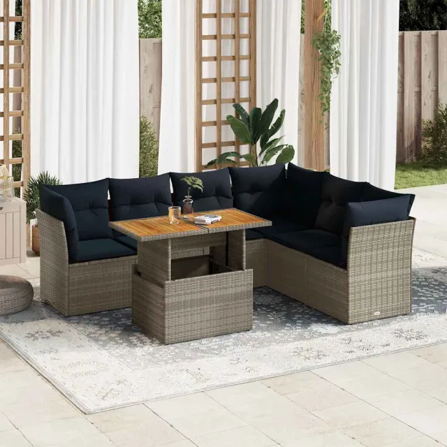 vidaXL 7-delige Loungeset met kussens poly rattan grijs, foto 2