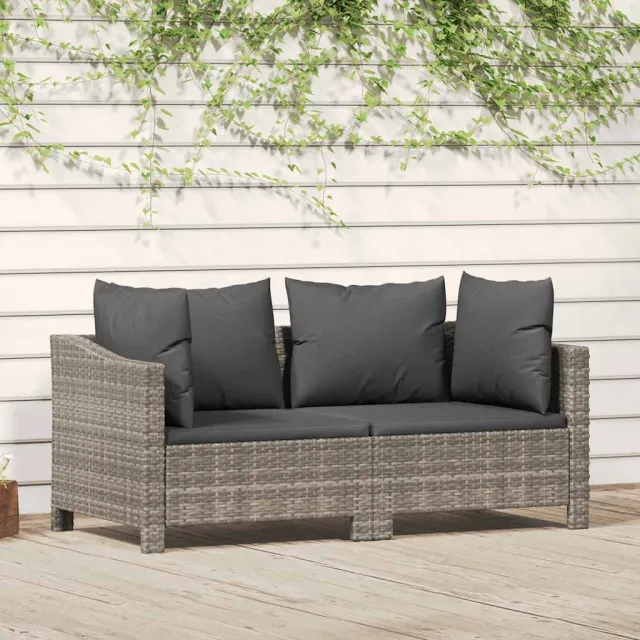 vidaXL 2-delige tuinloungeset met kussens grijs poly rattan, foto 2