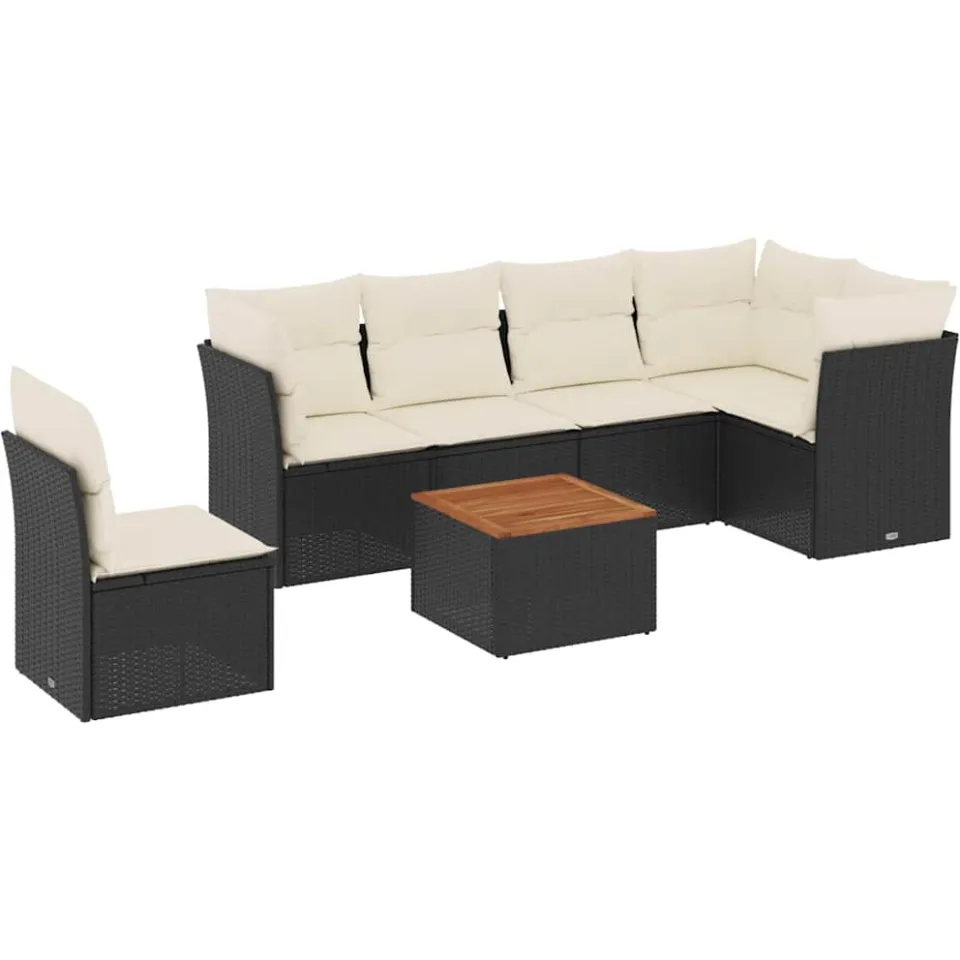 vidaXL 7-delige Loungeset met kussens poly rattan zwart, foto 3