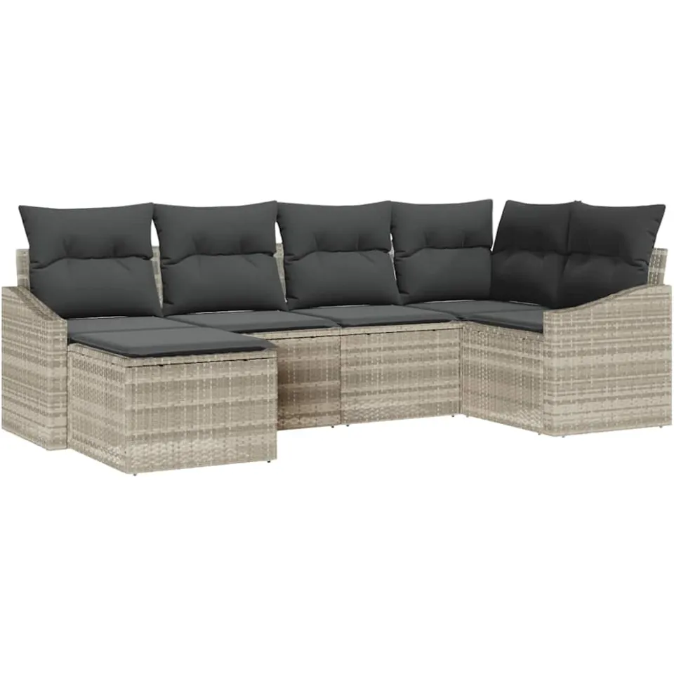 vidaXL Tuin Eetset 6 st Lichtgrijs Poly Rattan en Poedergecoat Staal