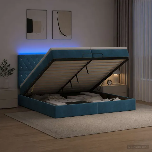 vidaXL Ottoman Bed met Matrassen en LED Donkerblauw 200 x 200 cm
