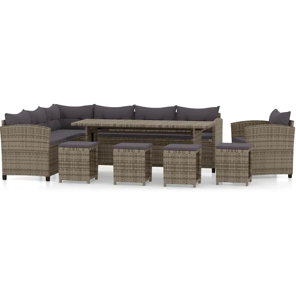 vidaXL 7-delige Loungeset met kussens poly rattan grijs, foto 3