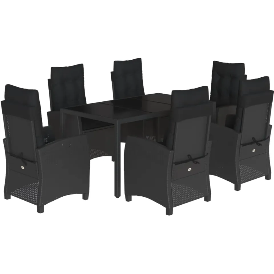 vidaXL 7-delige Tuinset met kussens poly rattan zwart, foto 3