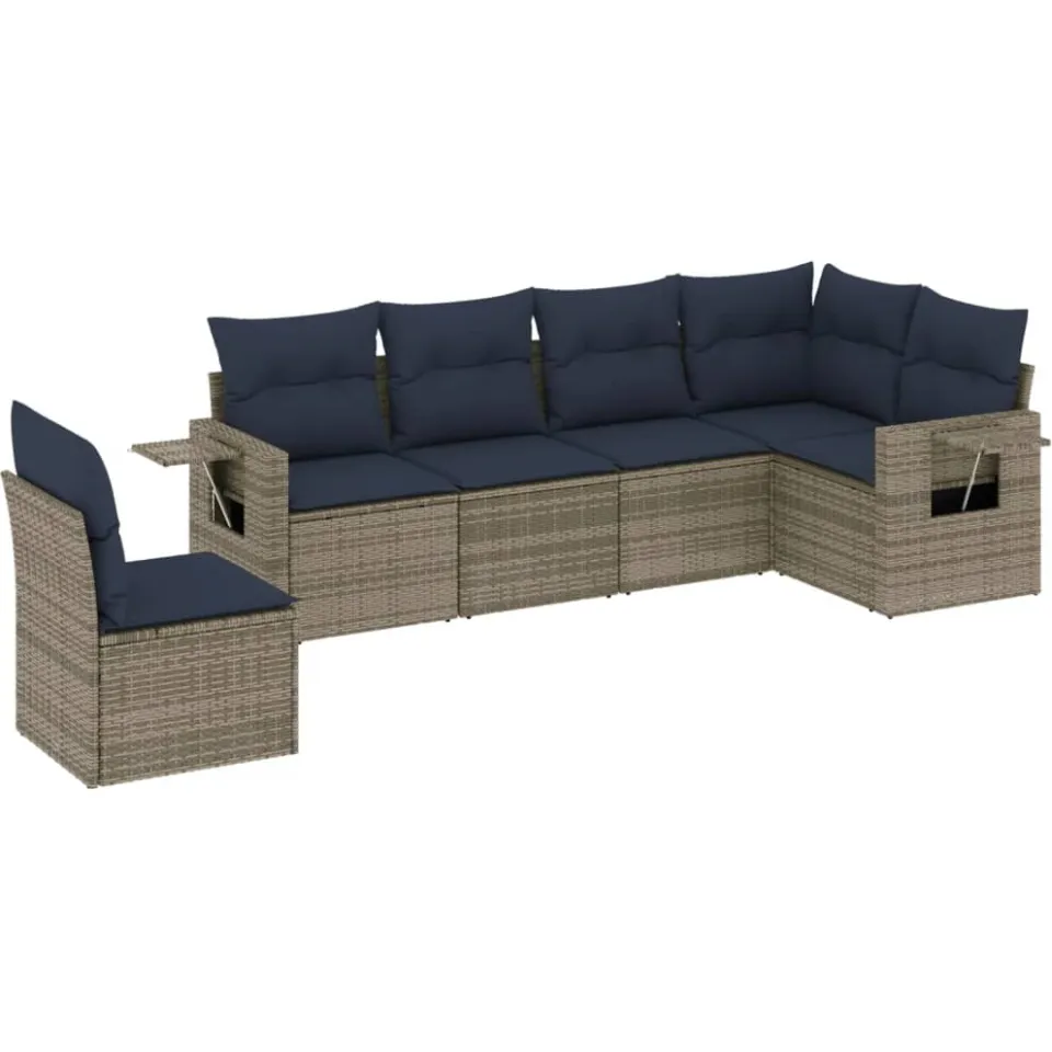 vidaXL 6-delige tuinbankset met kussens, grijs polyrotan, foto 3