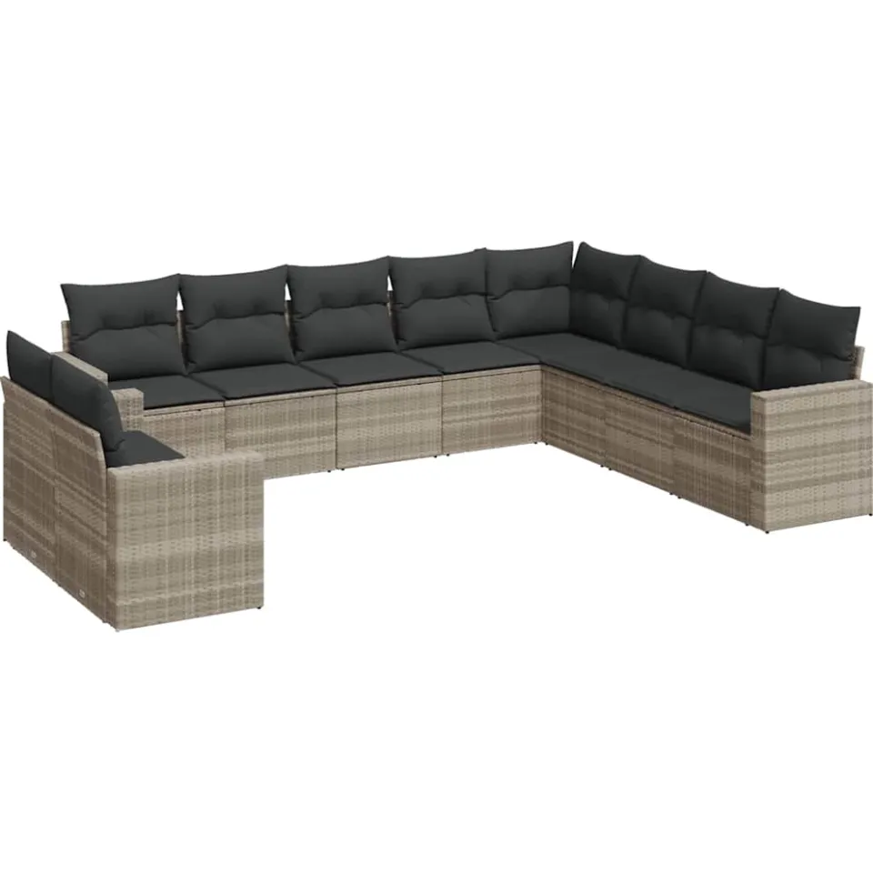vidaXL 10-delige Loungeset met kussens poly rattan lichtgrijs grijs, foto 3