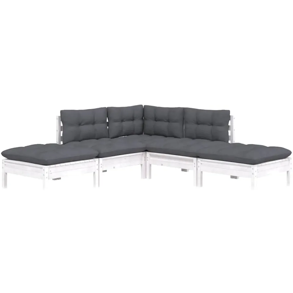 vidaXL 5-delige Loungeset met kussens grenenhout wit