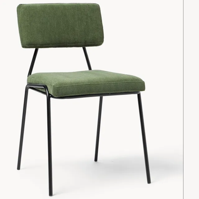 Westwing Collection Gestoffeerde corduro stoelen Mats, 2-delig Zwart, Groen