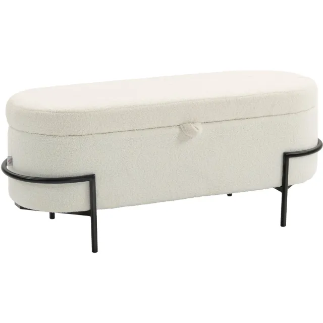 Homcom Opbergpoef - Bouclé stof - 114,5 x 40 x 48 cm - Crème