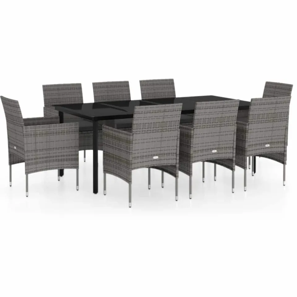 vidaXL 9-delige Tuinset met kussens grijs en zwart, foto 3