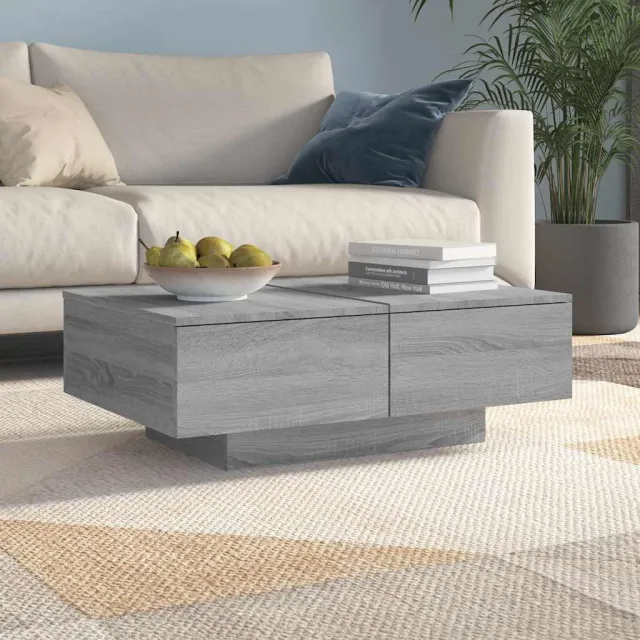 vidaXL Salontafel 90x60x31 cm bewerkt hout grijs sonoma eikenkleurig, foto 2