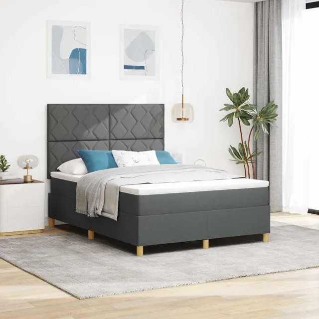 vidaXL LED Box Spring Bed met hoofdeinde Donkergrijs 140 x 200 cm Stof