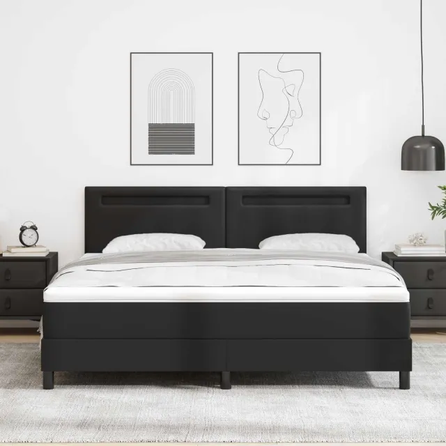 vidaXL Boxspringbed met hoofdeinde Zwart 180 x 200 cm Kunstleer
