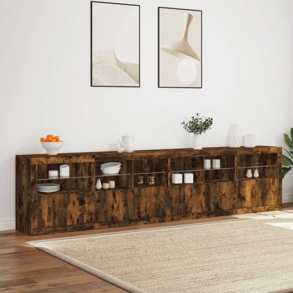 vidaXL Dressoir met LED-verlichting 283,5x37x67 cm gerookt eikenkleur, foto 4