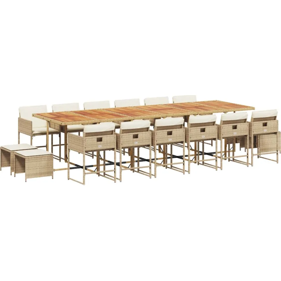 vidaXL 17-delige Tuinset met kussens poly rattan beige
