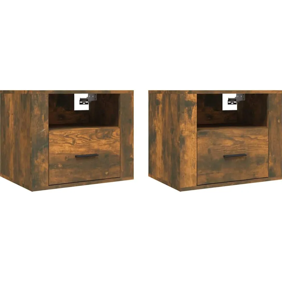 vidaXL Nachtkastjes 2 st wandgemonteerd 50x36x40 cm gerookt eikenkleur Bruin