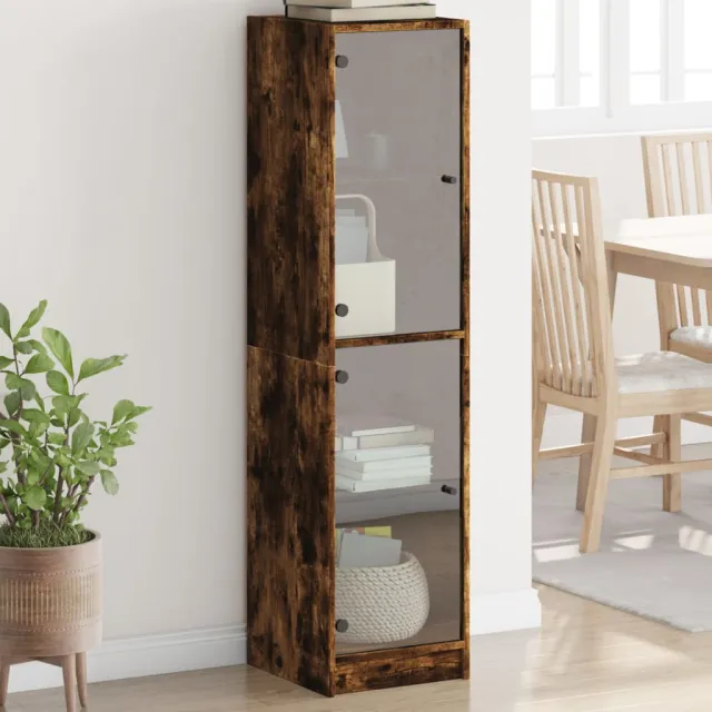 vidaXL Hoge kast met glazen deuren 35x37x142 cm gerookt eikenkleurig Bruin