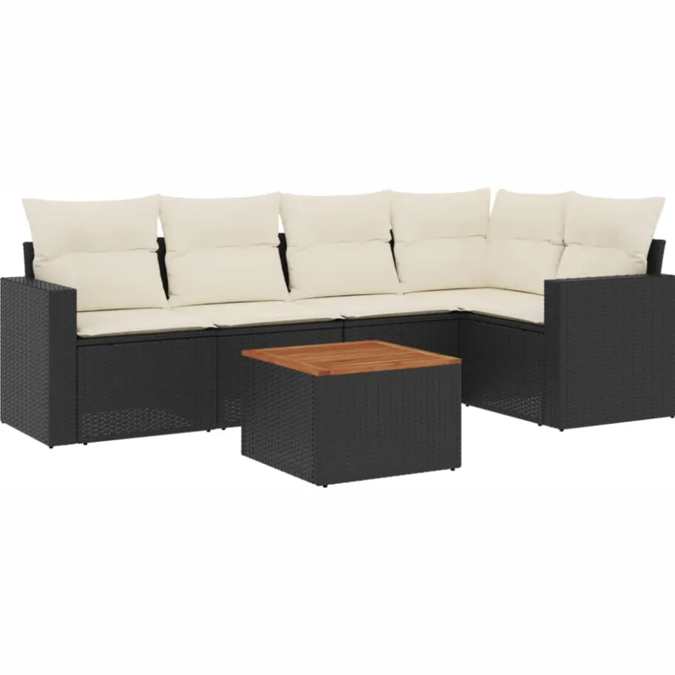 vidaXL 6-delige Loungeset met kussens poly rattan zwart
