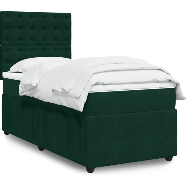 vidaXL Boxspring met matras fluweel donkergroen 90x200 cm groen