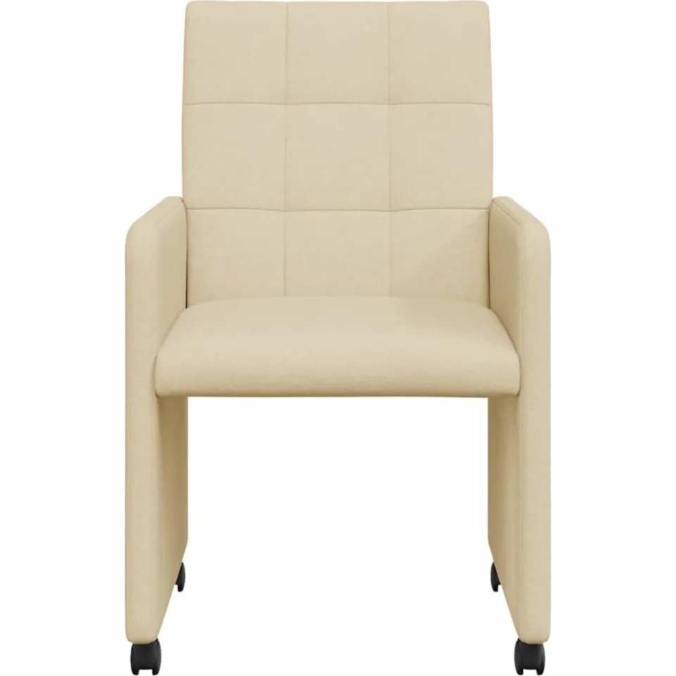 vidaXL Eetkamerstoelen met Wieltjes 2 st Stof Crème 58 x 65 x 94 cm, foto 4