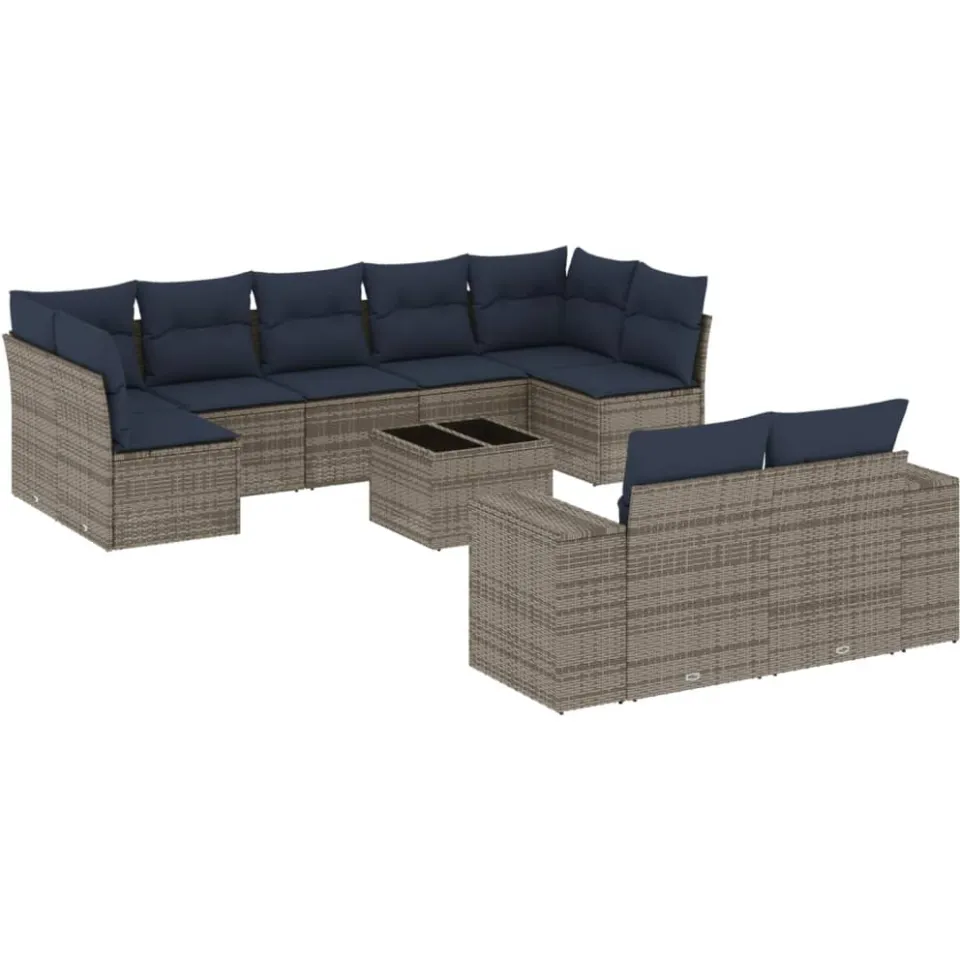 vidaXL 10-delige tuinbankset met kussens, grijs polyrotan, foto 3