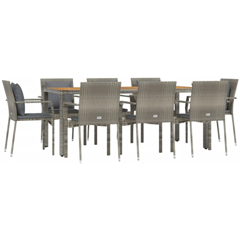 vidaXL 9-delige Tuinset met kussens poly rattan grijs
