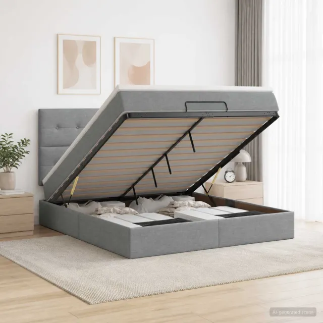 vidaXL Ottoman bed met matras Lichtgrijs 160 x 200 cm Stof
